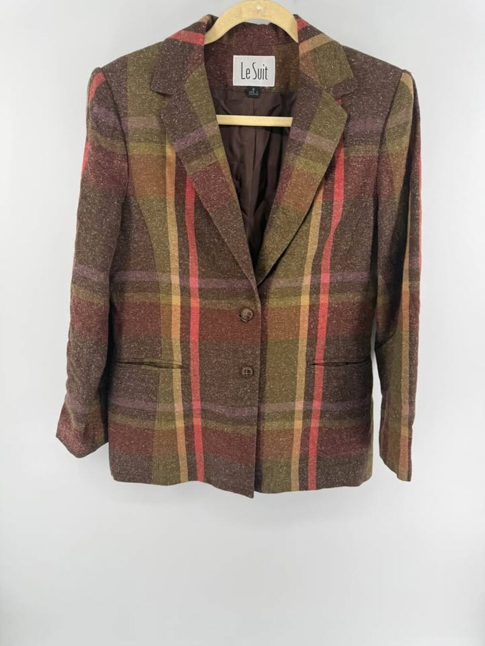 Vintage Le Suit Plaid Blazer Jacket Tweed Fall Autumn Academia Accent Size 8